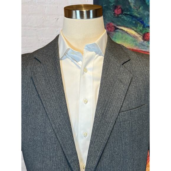 Vintage Fratelli Uomo 40-42L Gray Muted Cobalt Blue Stripe Blazer Flannel Finish - Picture 4 of 15